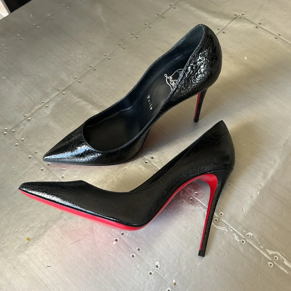Christian Louboutin Kate 100mm black embossed print stiletto specchio star 39